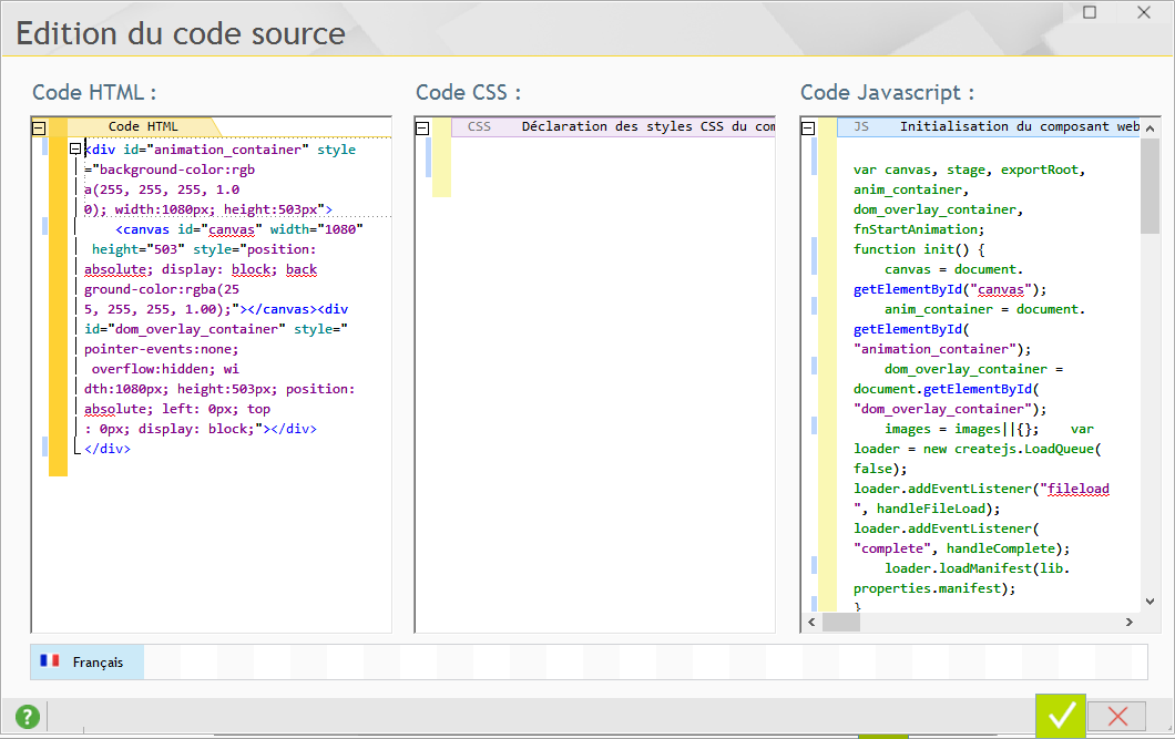 Comment intégrer une animation HTML5 générée par Adobe Animate CC dans un composant Web d'une page WEBDEV ?